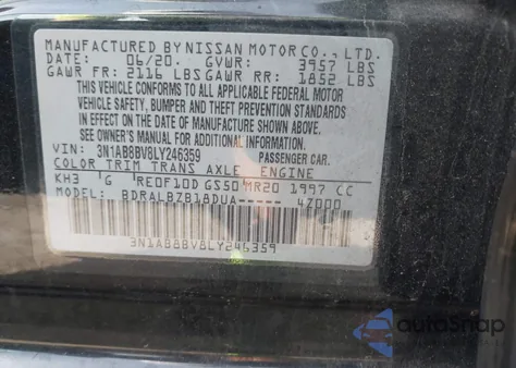 2020 Nissan Sentra S Xtronic Cvt из США, поврежденный, VIN 3N1AB8BV8LY246359